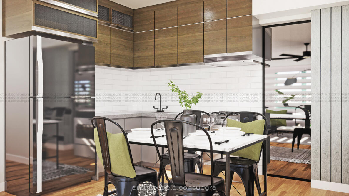 Tivoli Garden Industrial Interior Residence | Dining Area and Kitchen